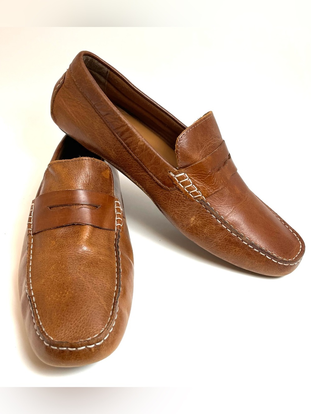 Franco Fortini Deven Leather Penny Loafers Cognac Brown Men’s Size 10
